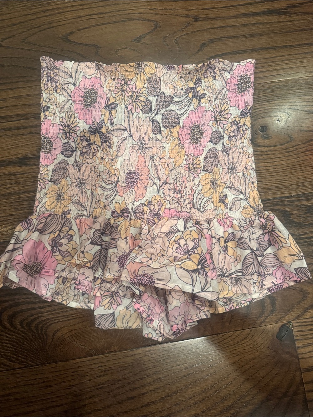 Olivaceous Pink & Cream Floral Smocked Mini Skirt